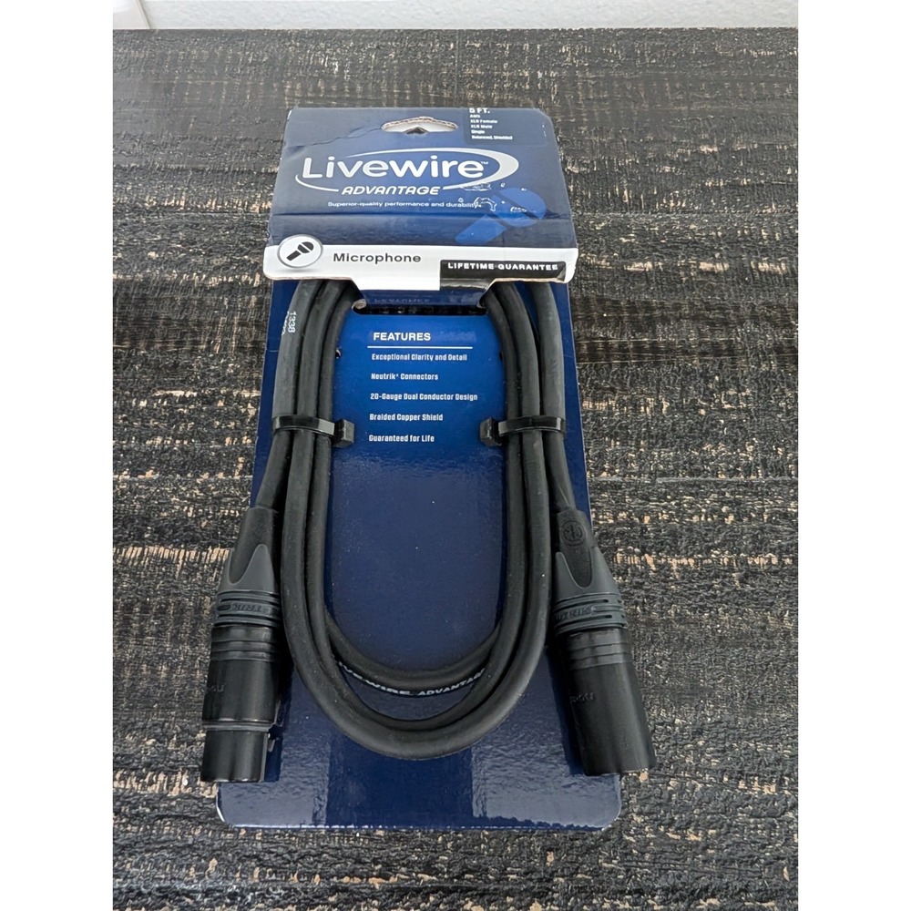 New Livewire Advantage XLR Shielded Microphone Cable 5 Ft Black Male / Female